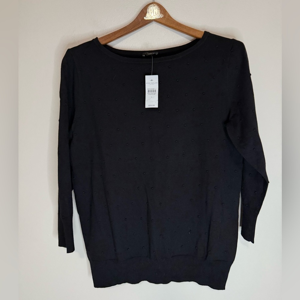 Ann Taylor NWT Black dot embellished Crewneck Sweater size large